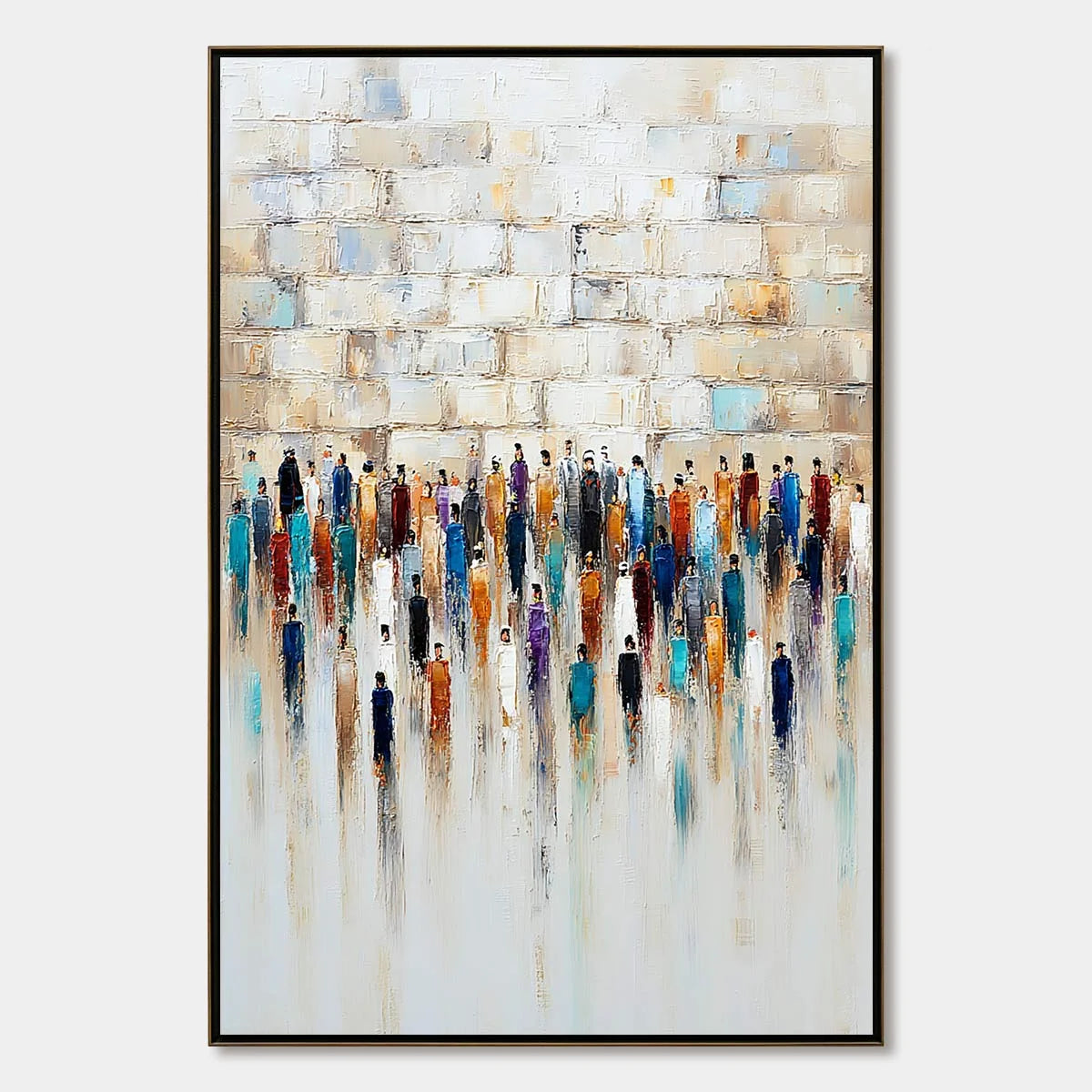 CONVERGENCE: Textured Abstract Figurative Painting of People Gathering | hanging in CONVERGENCE: Textured Abstract Figurative Painting of People Gathering featuring layered textured brushwork in re...