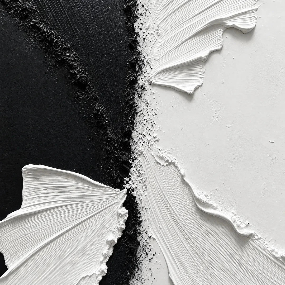CONVERGENCE: Textured Black and White Minimalist Impasto Wall Art | rectangular format, hand-painted canvas edge