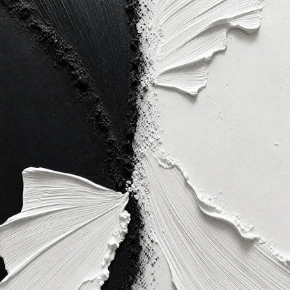 CONVERGENCE: Textured Black and White Minimalist Impasto Wall Art | rectangular format, hand-painted canvas edge