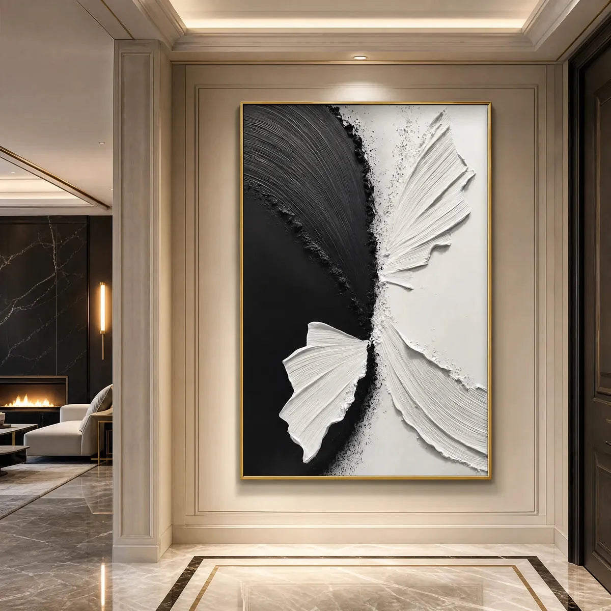 CONVERGENCE: Textured Black and White Minimalist Impasto Wall Art | rolled canvas, ready for custom framing