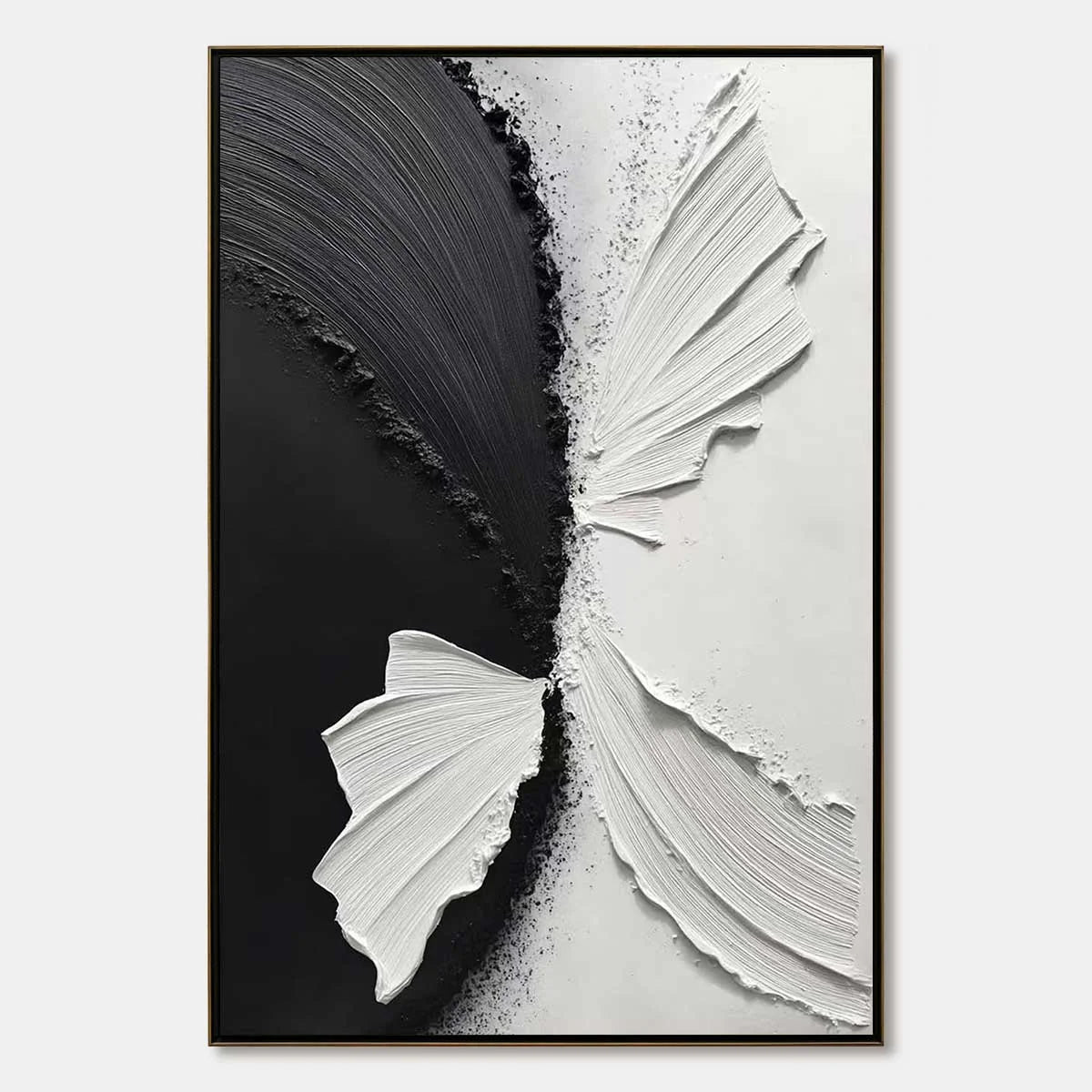 CONVERGENCE: Textured Black and White Minimalist Impasto Wall Art | hanging in CONVERGENCE: Textured Black and White Minimalist Impasto Wall Art featuring layered textured brushwork in refined tone...