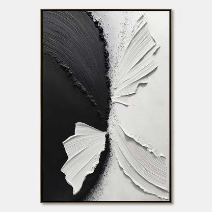 CONVERGENCE: Textured Black and White Minimalist Impasto Wall Art | hanging in CONVERGENCE: Textured Black and White Minimalist Impasto Wall Art featuring layered textured brushwork in refined tone...