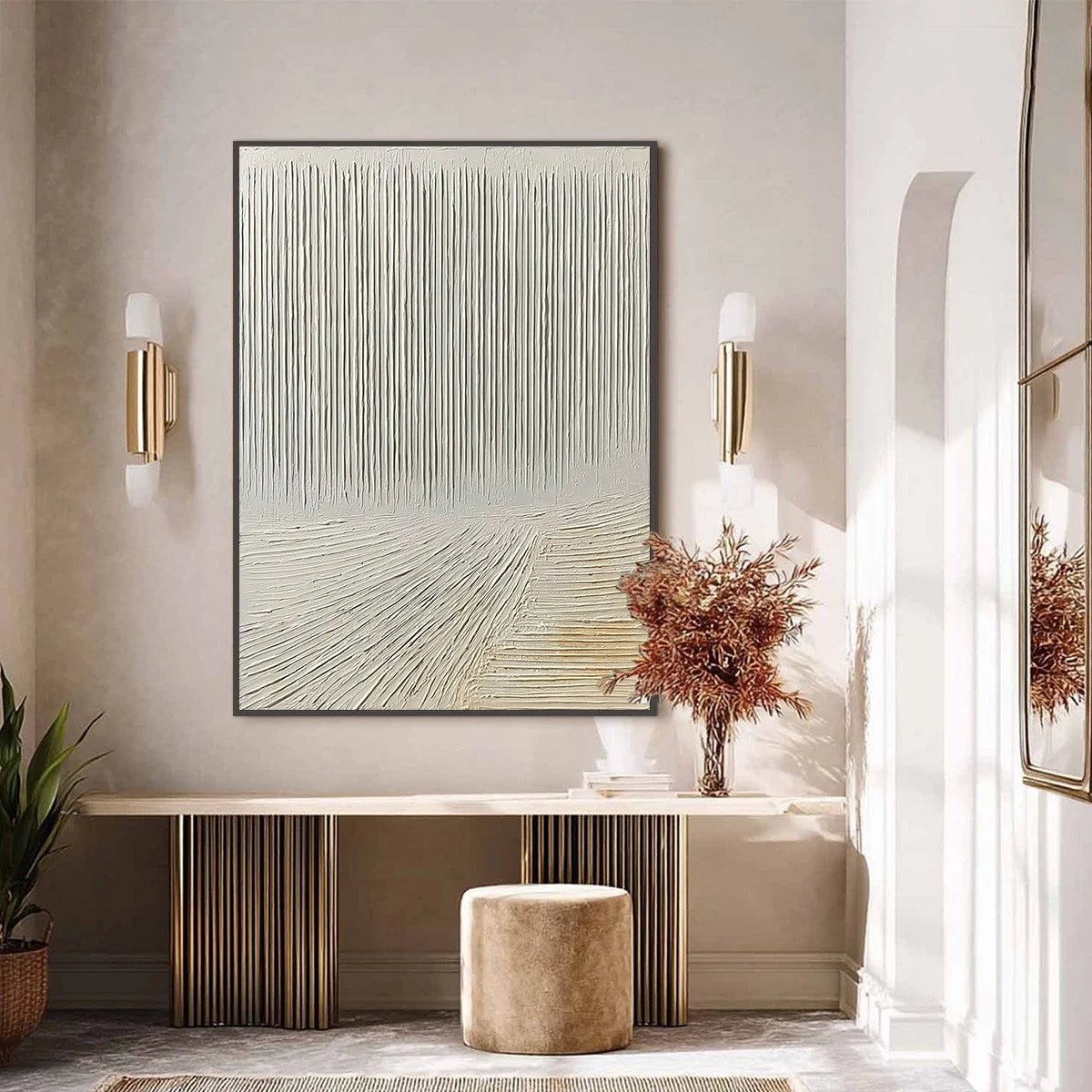 CONVERGENCE: Textured Minimalist Wabi Sabi Abstract Painting in White | Minimalist closeup, raised brushwork detail