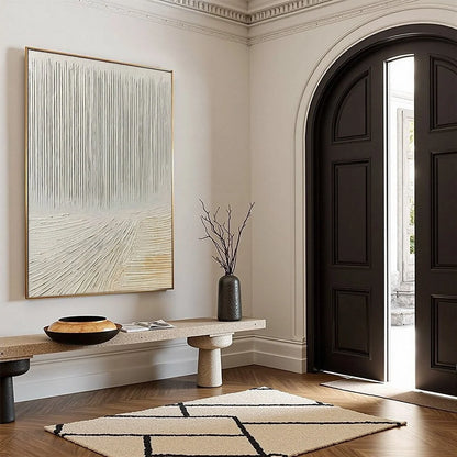 CONVERGENCE: Textured Minimalist Wabi Sabi Abstract Painting in White | beige palette, original Hand-painted on premium stretched canvas using artist-grade oils; rich layered surface combines smoot...
