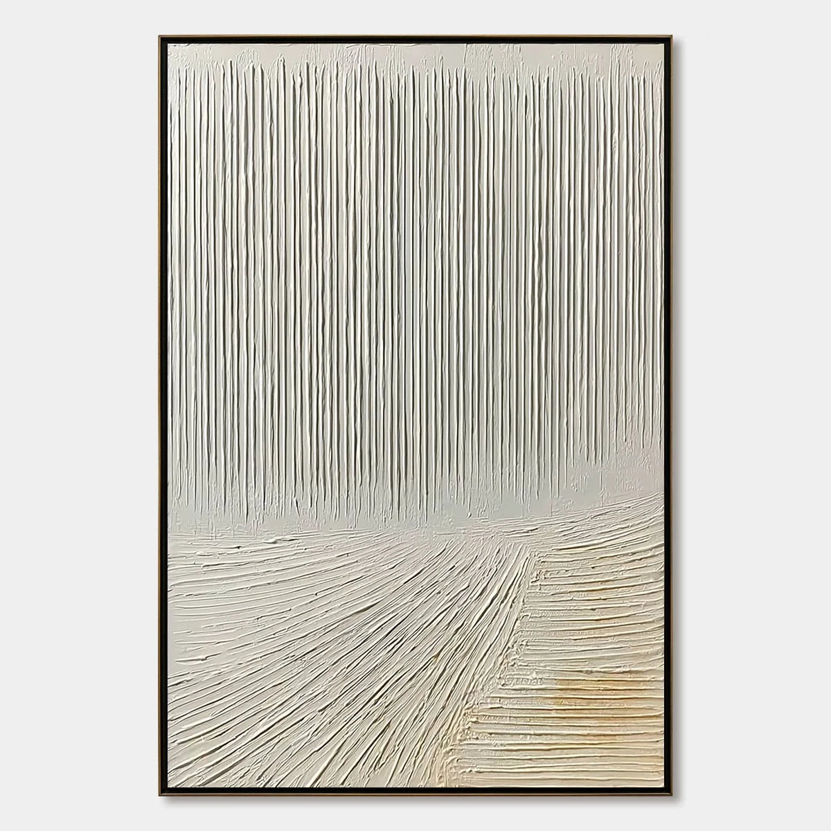 CONVERGENCE: Textured Minimalist Wabi Sabi Abstract Painting in White | hanging in CONVERGENCE: Textured Minimalist Wabi Sabi Abstract Painting in White featuring layered textured brushwork in refi...