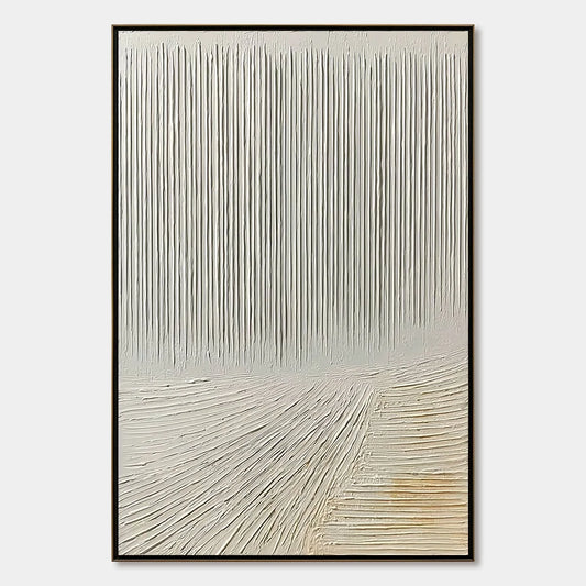 CONVERGENCE: Textured Minimalist Wabi Sabi Abstract Painting in White | hanging in CONVERGENCE: Textured Minimalist Wabi Sabi Abstract Painting in White featuring layered textured brushwork in refi...