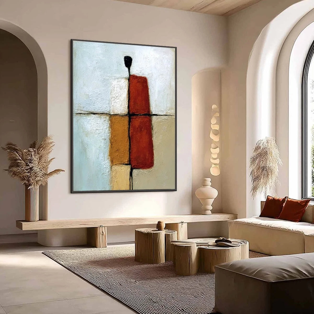 CONVERGENCE: Vertical Abstract Figurative Textured Oil Painting | Figurative mood, soft natural light studio shot