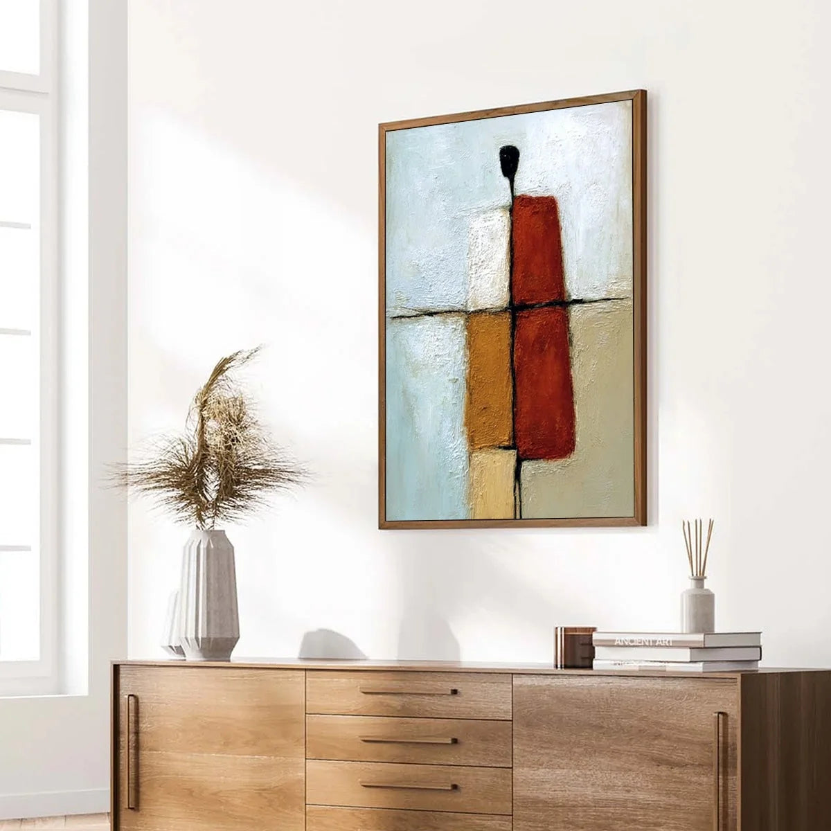 CONVERGENCE: Vertical Abstract Figurative Textured Oil Painting | beige palette, original Hand-painted on premium stretched canvas using artist-grade oils; rich layered surface combines smooth grad...