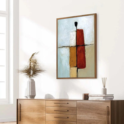 CONVERGENCE: Vertical Abstract Figurative Textured Oil Painting | beige palette, original Hand-painted on premium stretched canvas using artist-grade oils; rich layered surface combines smooth grad...