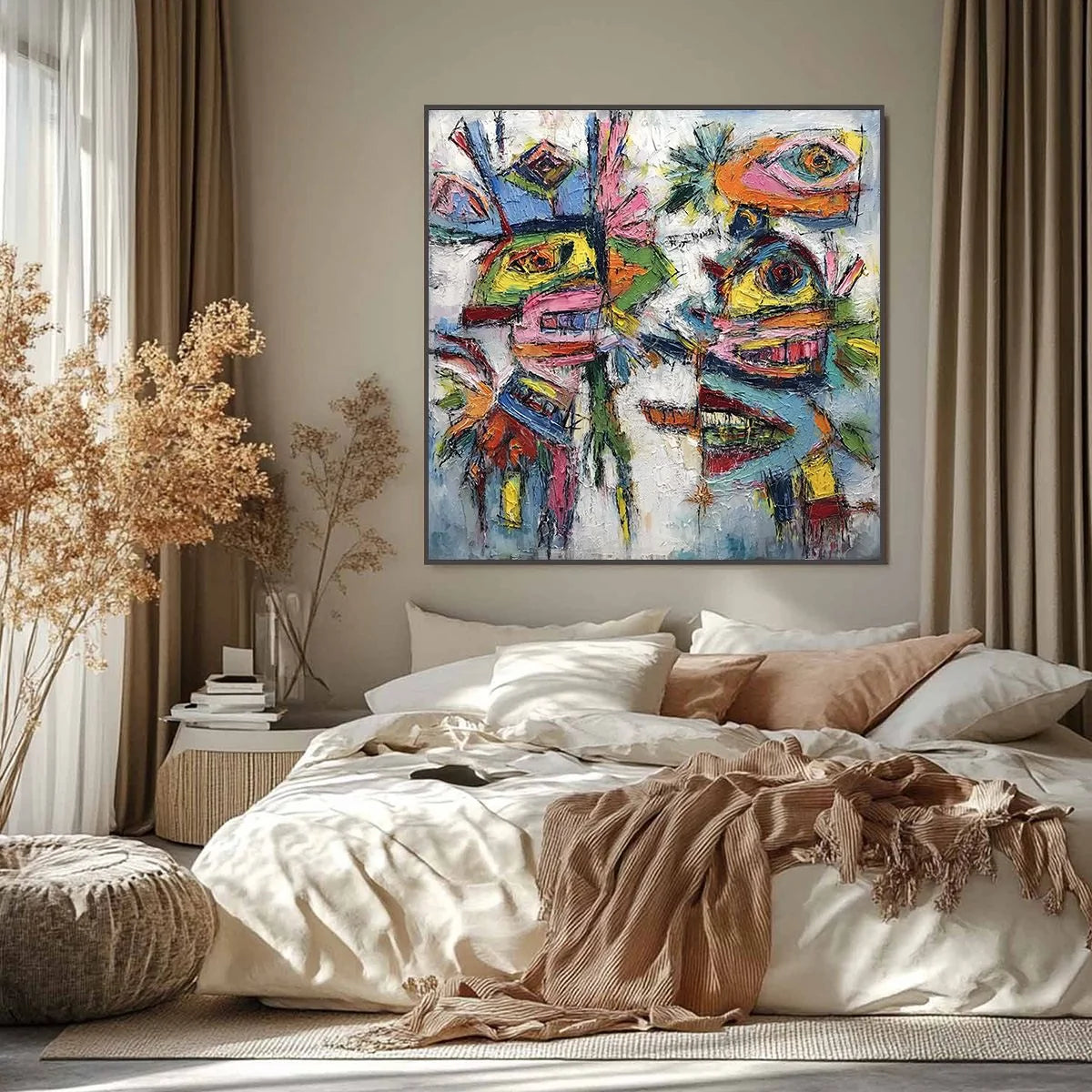 CONVERSATION PIECES: Vibrant Textured Abstract Figurative Painting | Figurative closeup, raised brushwork detail