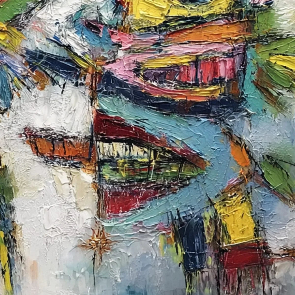 CONVERSATION PIECES: Vibrant Textured Abstract Figurative Painting | rolled canvas, ready for custom framing