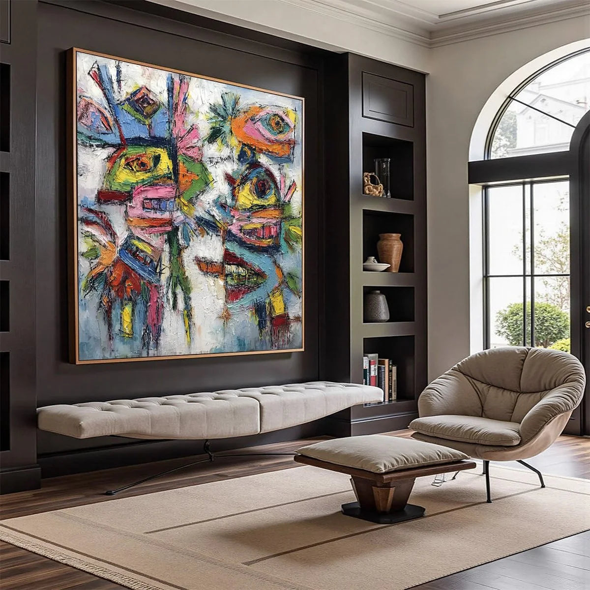 CONVERSATION PIECES: Vibrant Textured Abstract Figurative Painting | Figurative mood, soft natural light studio shot