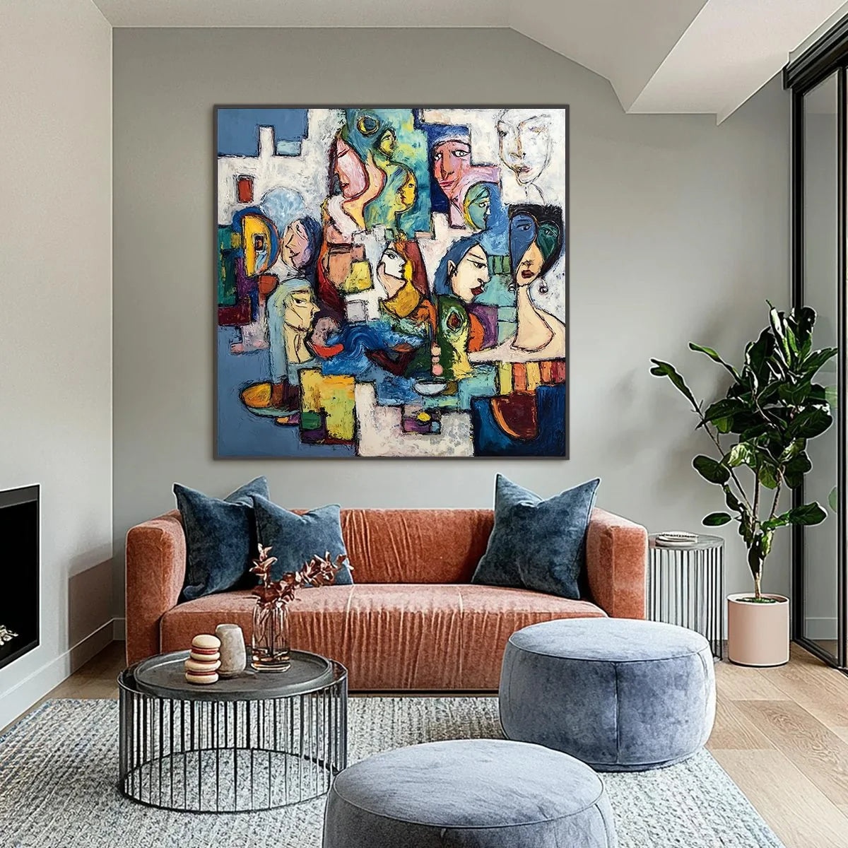 CONVERSATIONS: Colorful Abstract Figurative People Painting | Figurative closeup, raised brushwork detail