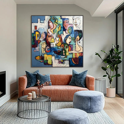 CONVERSATIONS: Colorful Abstract Figurative People Painting | Figurative closeup, raised brushwork detail