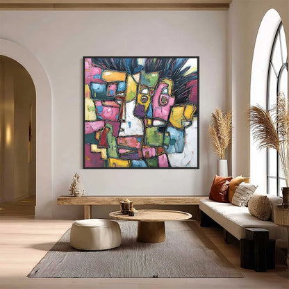 CONVERSATIONS IN COLOR: Large Colorful Abstract Impasto Figurative Painting | Figurative closeup, raised brushwork detail