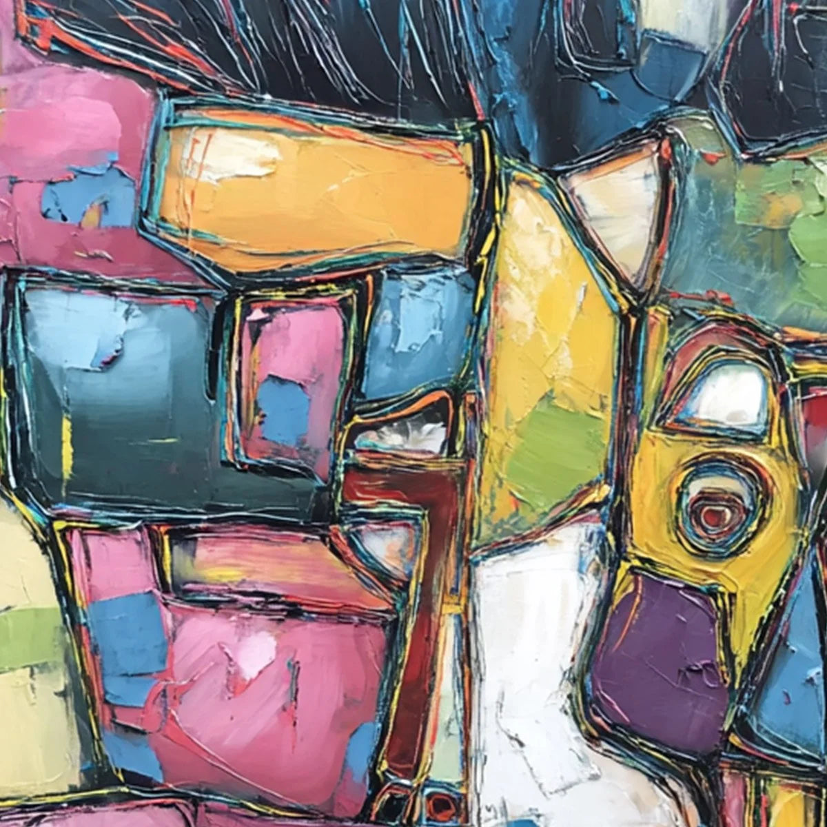 CONVERSATIONS IN COLOR: Large Colorful Abstract Impasto Figurative Painting | rolled canvas, ready for custom framing