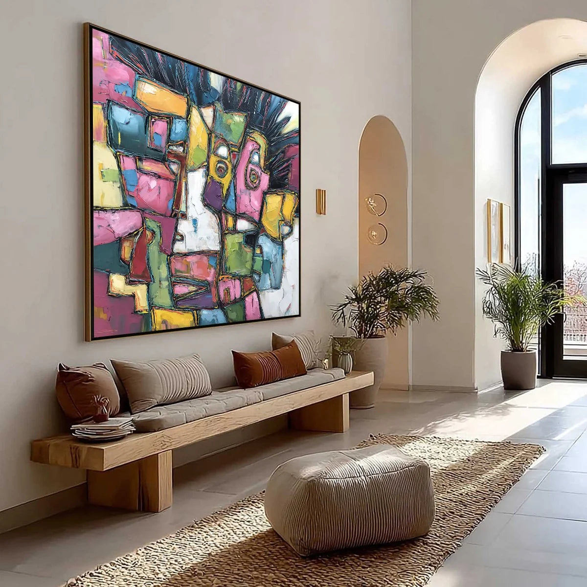 CONVERSATIONS IN COLOR: Large Colorful Abstract Impasto Figurative Painting | Figurative mood, soft natural light studio shot