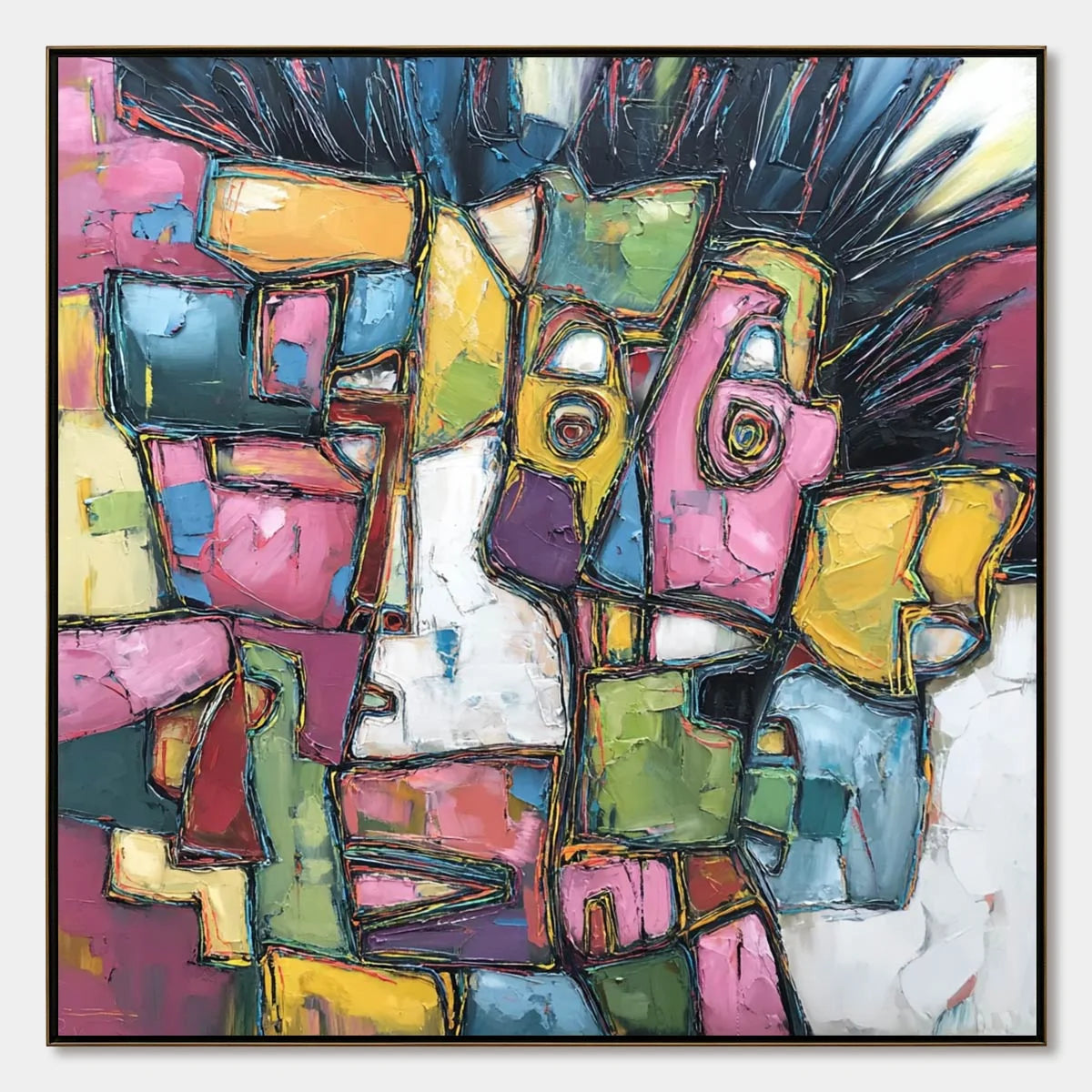 CONVERSATIONS IN COLOR: Large Colorful Abstract Impasto Figurative Painting | hanging in CONVERSATIONS IN COLOR: Large Colorful Abstract Impasto Figurative Painting featuring layered textured brush...