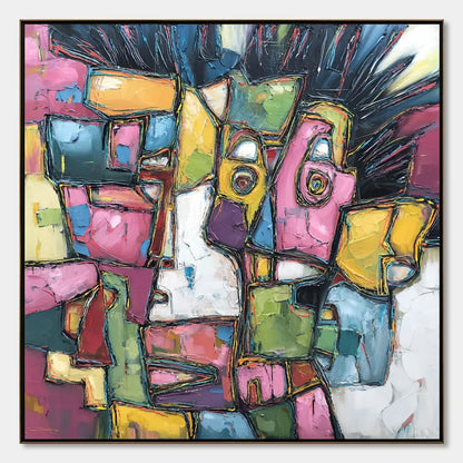 CONVERSATIONS IN COLOR: Large Colorful Abstract Impasto Figurative Painting | hanging in CONVERSATIONS IN COLOR: Large Colorful Abstract Impasto Figurative Painting featuring layered textured brush...