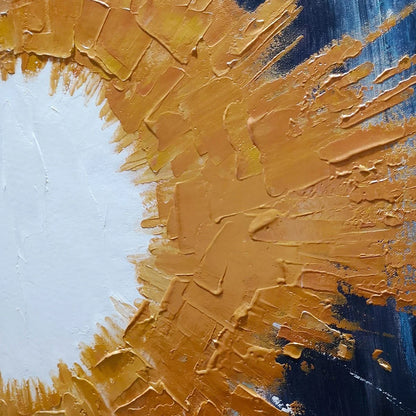 COPPER NOVA: Square Abstract Oil Painting with Copper and Dark Blue | rectangular format, hand-painted canvas edge