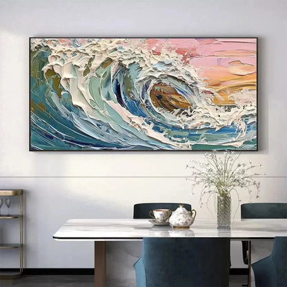 CORAL CREST: Textured Ocean Wave Painting in Pink and Blue | rolled canvas, ready for custom framing