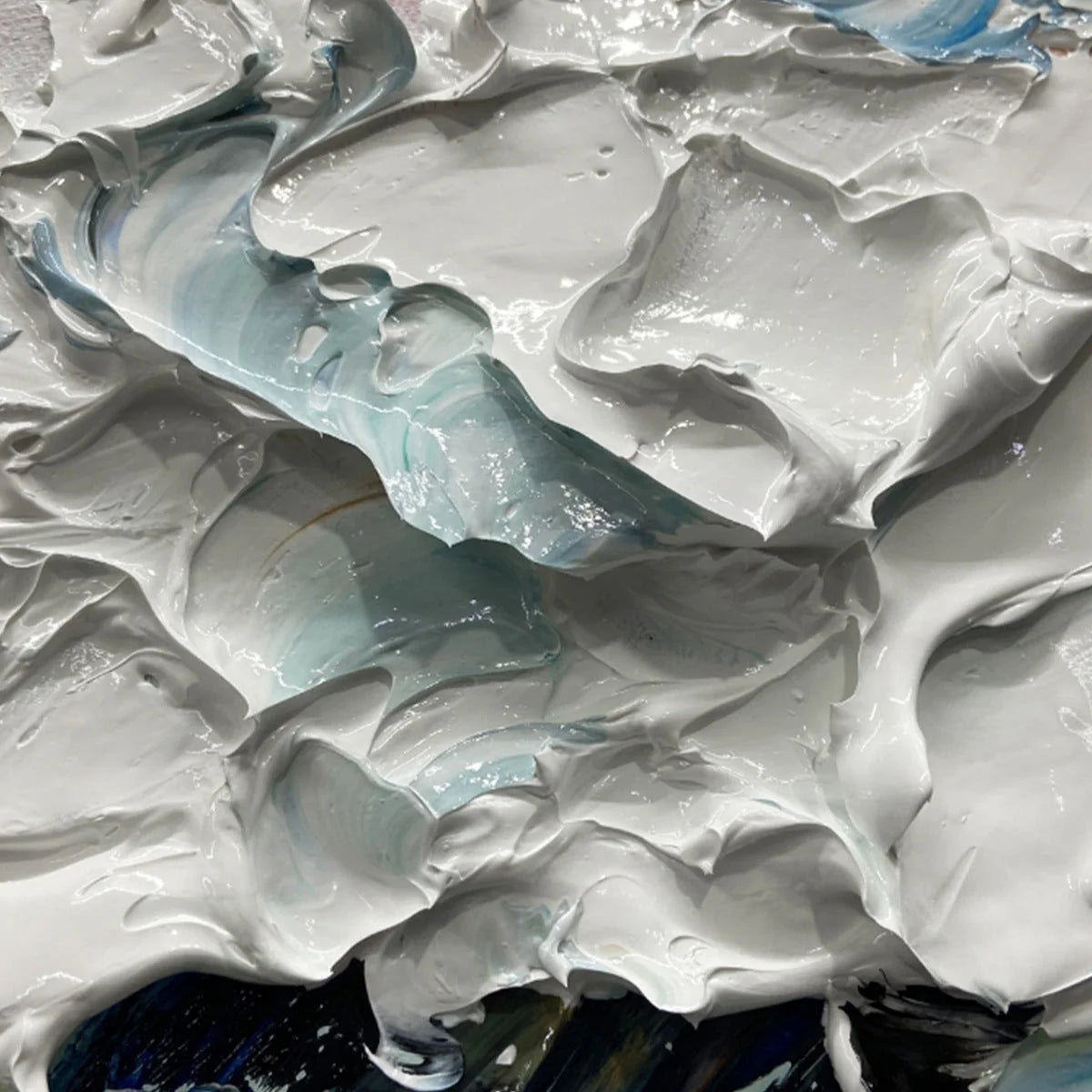 CORAL CREST: Textured Ocean Wave Painting in Pink and Blue | black frame version on white wall