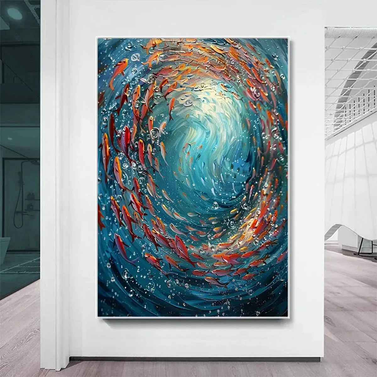 CORAL DANCE: Vibrant Underwater Fish Oil Painting | Abstract closeup, raised brushwork detail