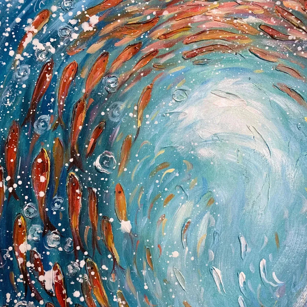CORAL DANCE: Vibrant Underwater Fish Oil Painting | rolled canvas, ready for custom framing