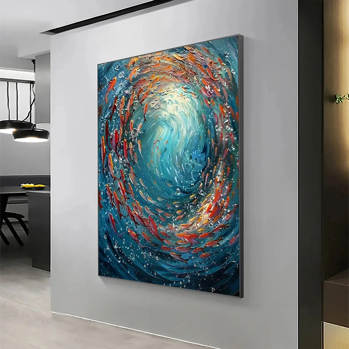 CORAL DANCE: Vibrant Underwater Fish Oil Painting | Abstract mood, soft natural light studio shot