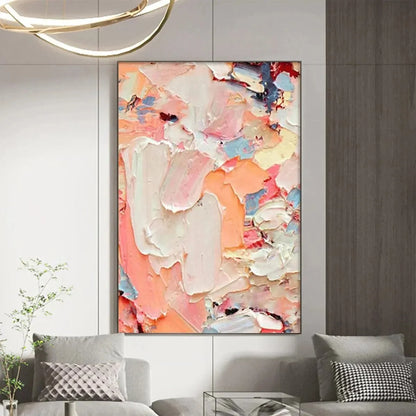 CORAL DREAM: Textured Abstract Painting, Pink and Orange Wall Art, Vertical Canvas, Impasto Decor | Abstract closeup, raised brushwork detail