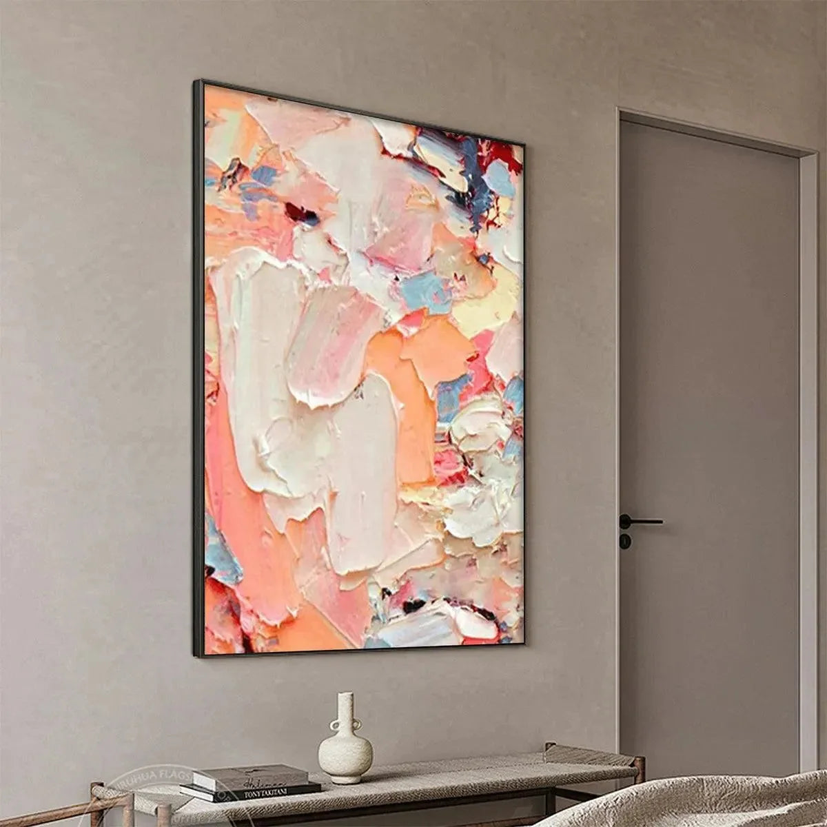 CORAL DREAM: Textured Abstract Painting, Pink and Orange Wall Art, Vertical Canvas, Impasto Decor | rolled canvas, ready for custom framing
