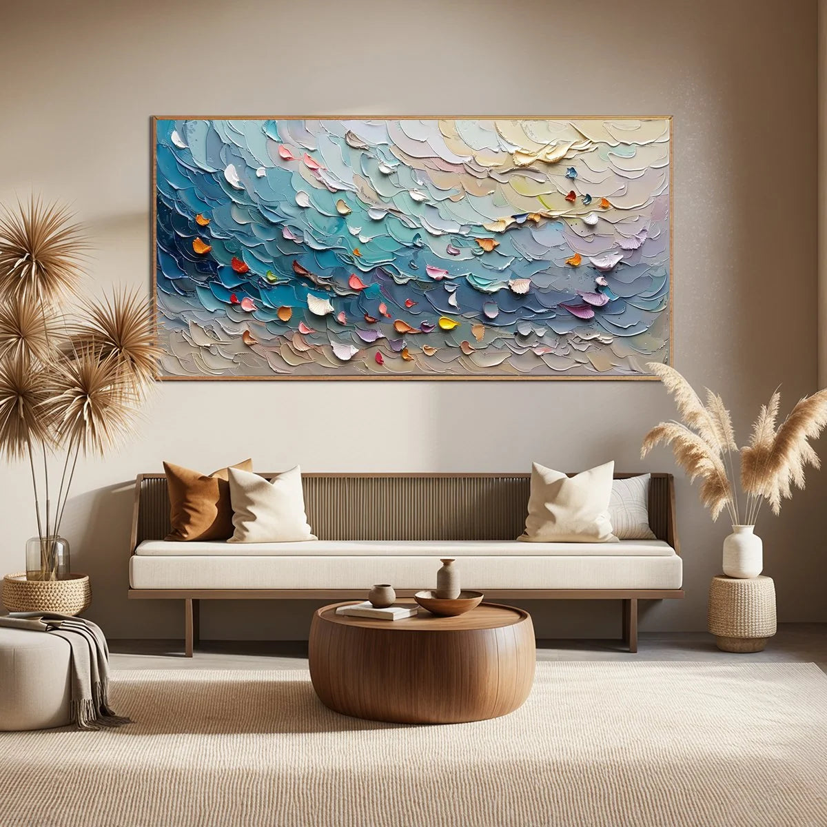 CORAL DREAM: Textured Abstract Seascape Oil Painting | Abstract closeup, raised brushwork detail
