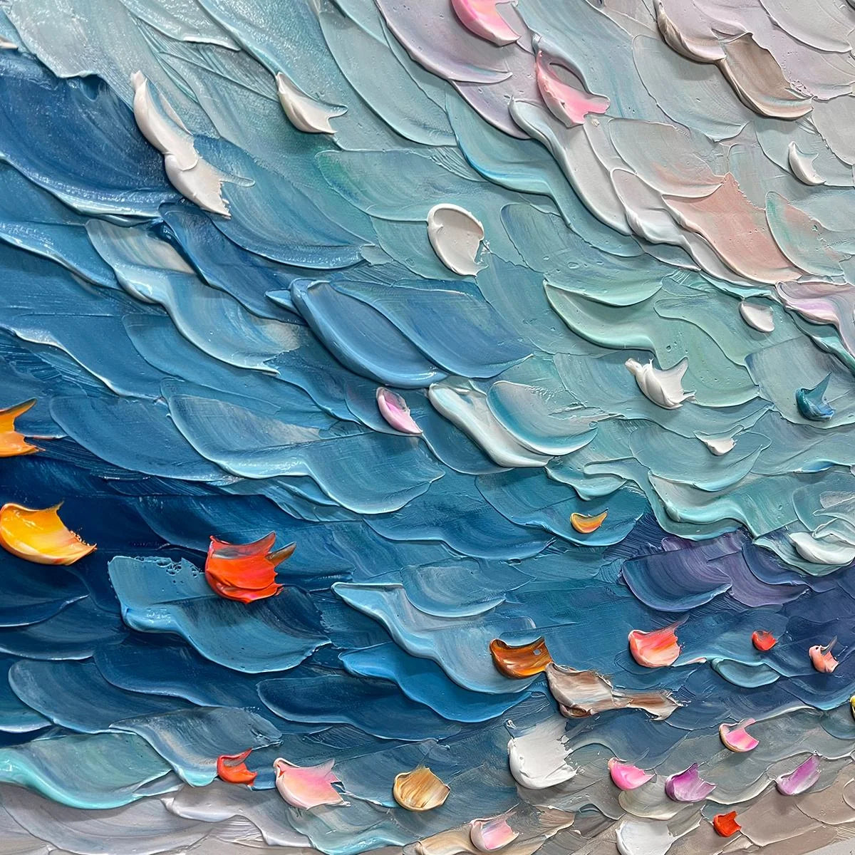 CORAL DREAM: Textured Abstract Seascape Oil Painting | rectangular format, hand-painted canvas edge