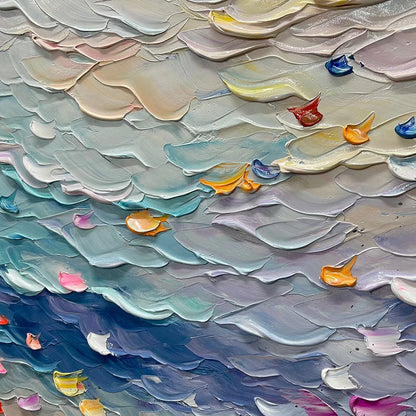 CORAL DREAM: Textured Abstract Seascape Oil Painting | black frame version on white wall
