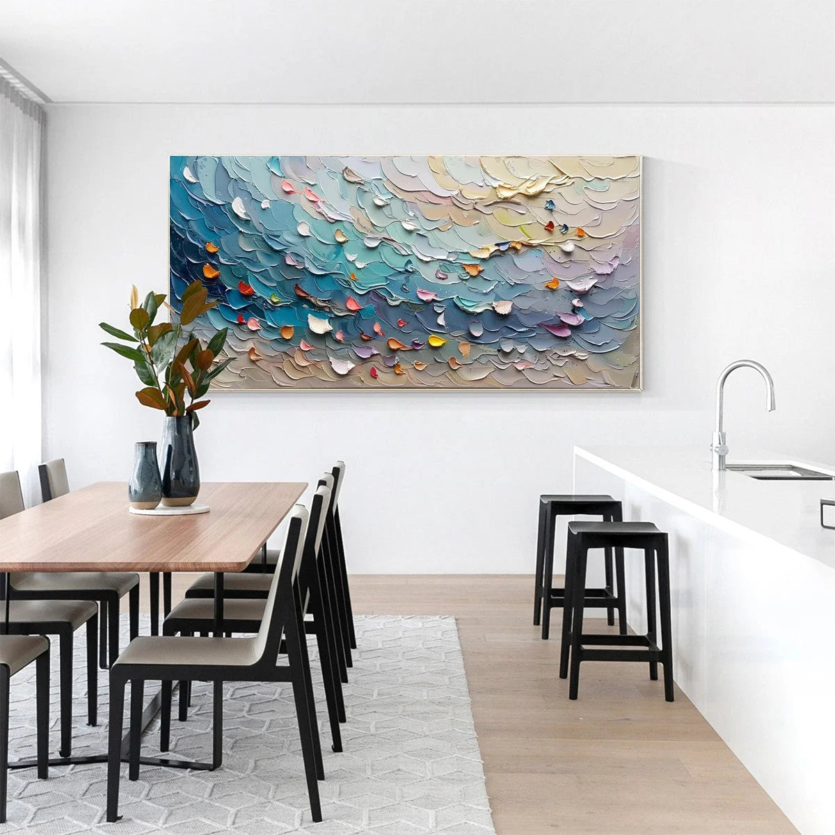 CORAL DREAM: Textured Abstract Seascape Oil Painting | Abstract mood, soft natural light studio shot