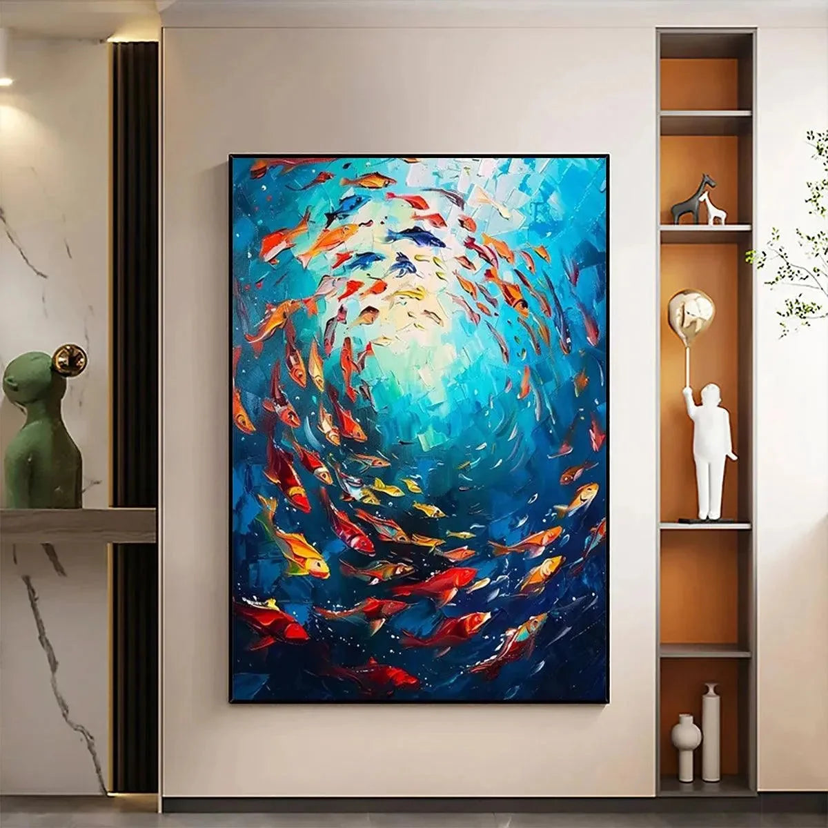 CORAL REEF DANCE: Vibrant Painting of Colorful Fish | Abstract closeup, raised brushwork detail
