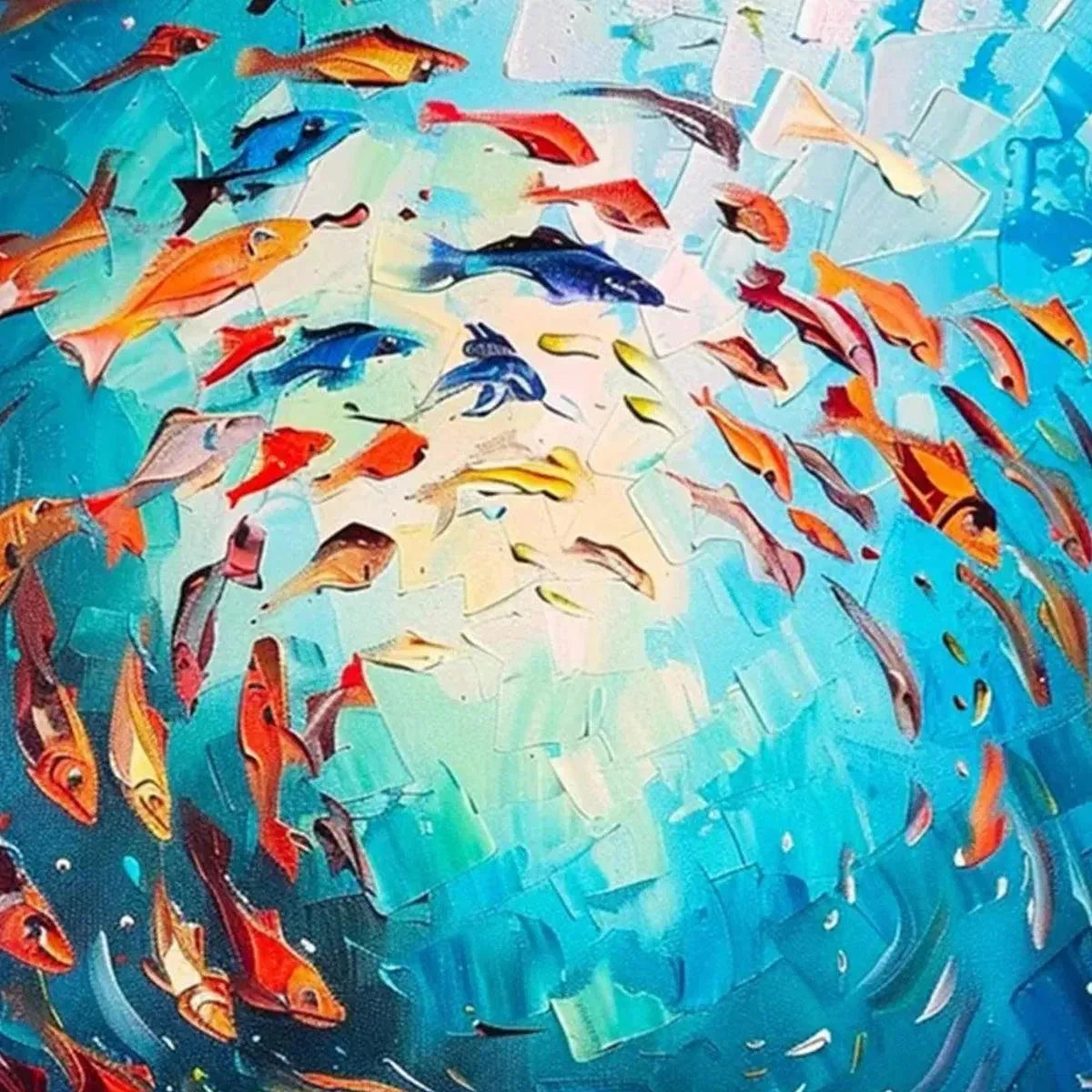 CORAL REEF DANCE: Vibrant Painting of Colorful Fish | rolled canvas, ready for custom framing