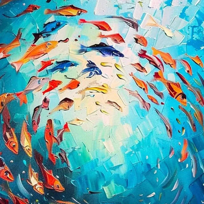 CORAL REEF DANCE: Vibrant Painting of Colorful Fish | rolled canvas, ready for custom framing
