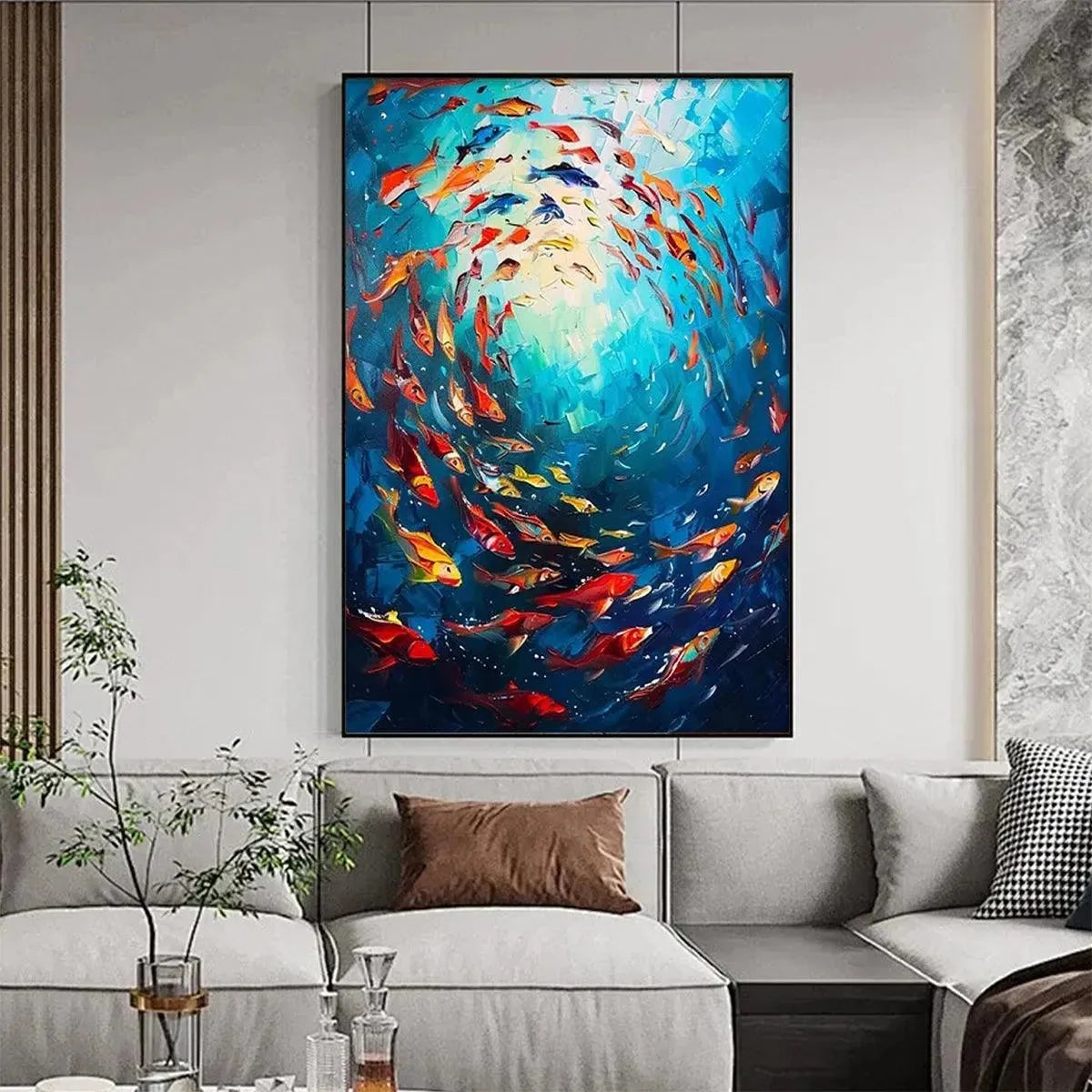 CORAL REEF DANCE: Vibrant Painting of Colorful Fish | Abstract mood, soft natural light studio shot