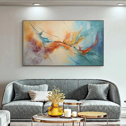 CORAL REEF: Panoramic Abstract Blue and Orange Oil Painting | Abstract closeup, raised brushwork detail