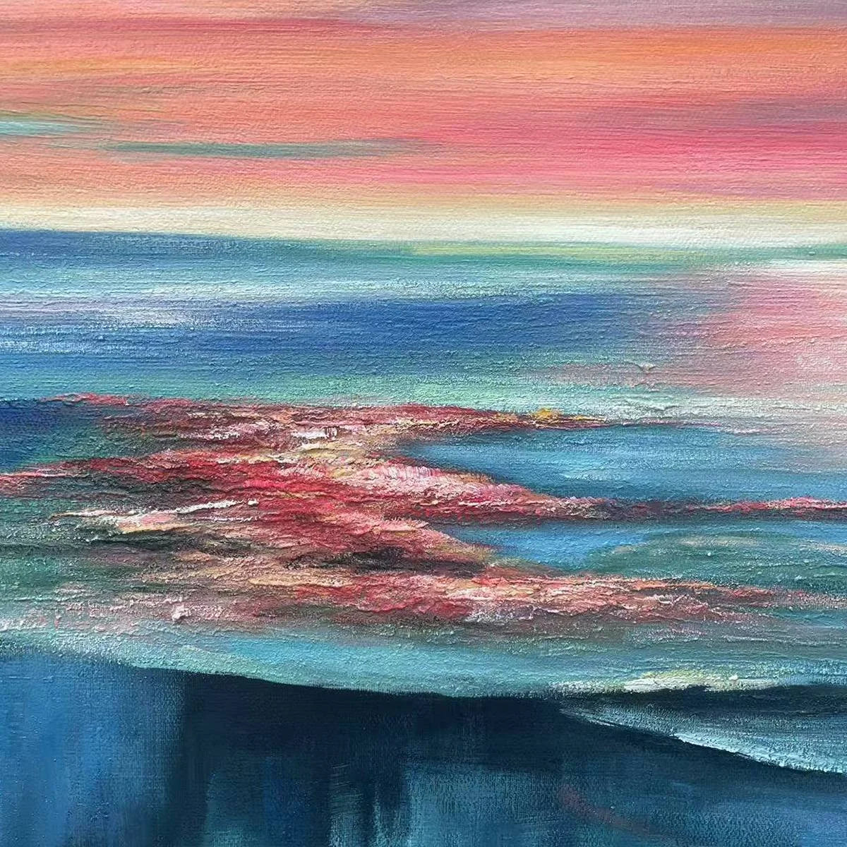CORAL REEF SUNSET: Vibrant Coastal Sunset Painting, Square Wall Art | rectangular format, hand-painted canvas edge