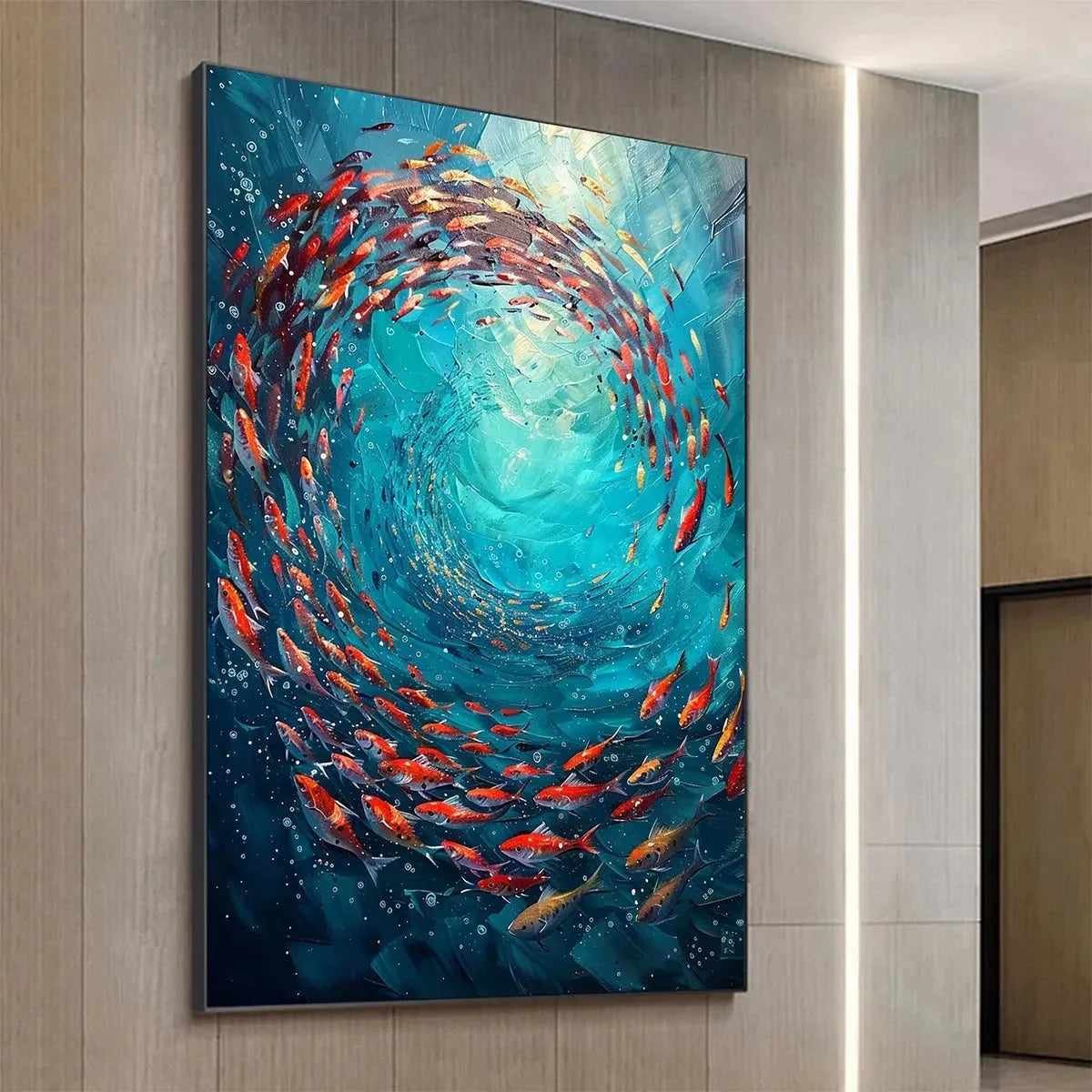 CORAL SWIRL: Vertical Fish Painting, Colorful, Ocean | Abstract closeup, raised brushwork detail
