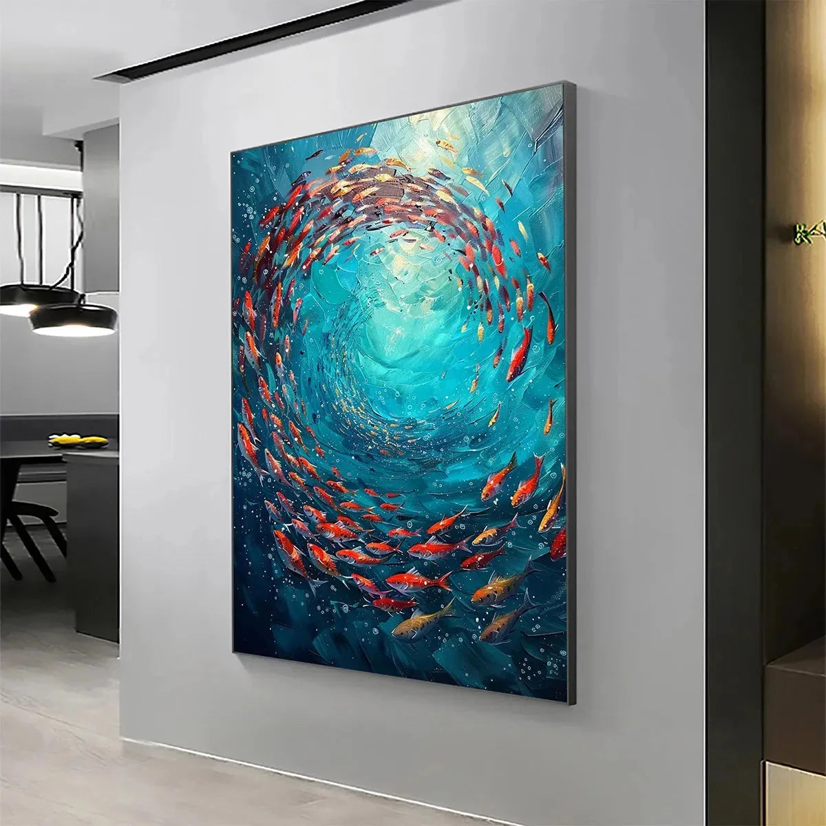 CORAL SWIRL: Vertical Fish Painting, Colorful, Ocean | rolled canvas, ready for custom framing