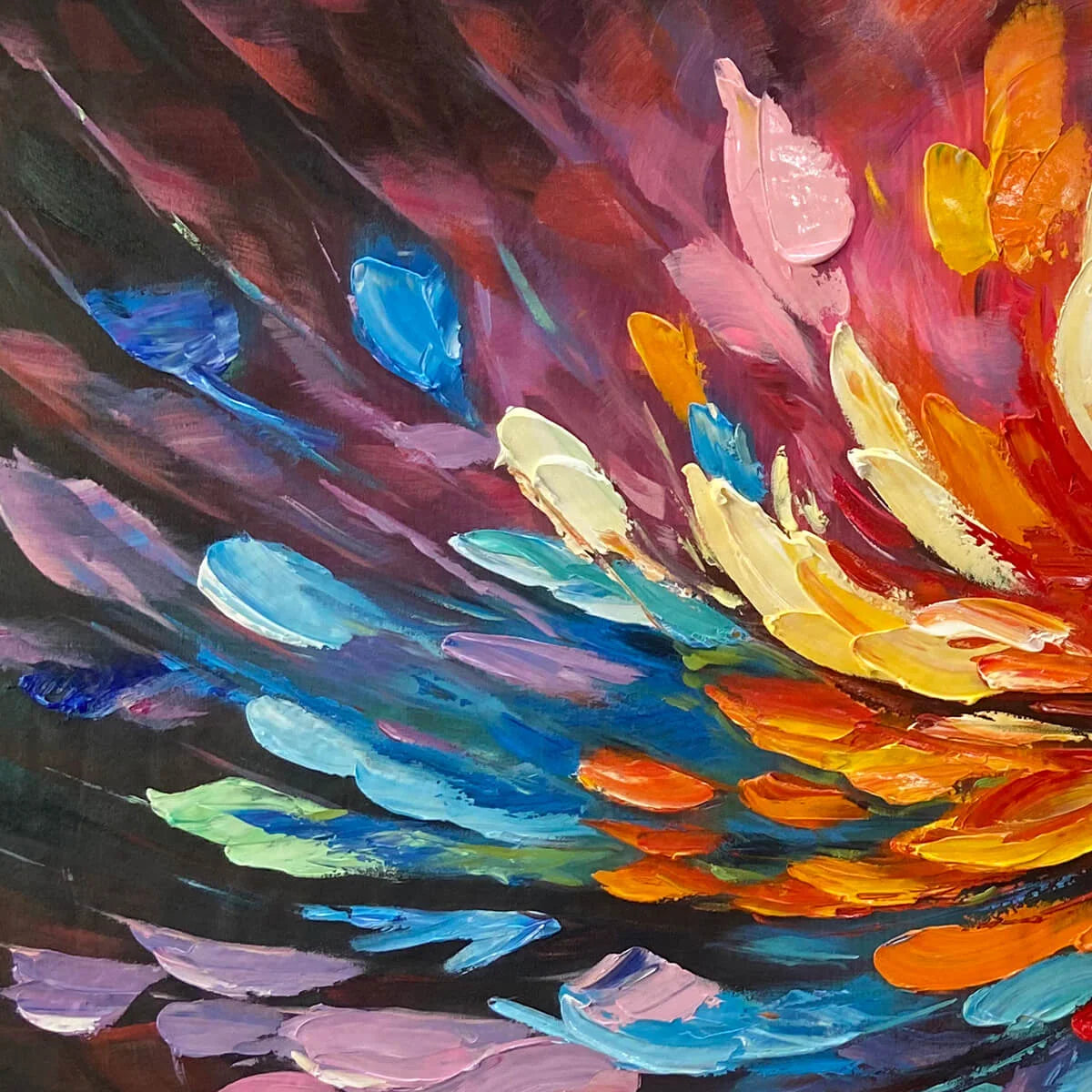 COSMIC BLOOM: Textured Abstract Oil Painting on Canvas | rectangular format, hand-painted canvas edge