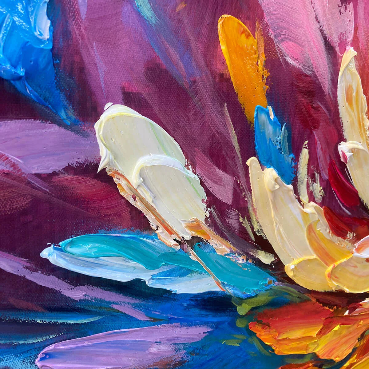 COSMIC BLOOM: Textured Abstract Oil Painting on Canvas | rolled canvas, ready for custom framing