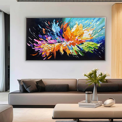 COSMIC BURST: Textured Impasto Abstract Oil Painting | Abstract closeup, raised brushwork detail