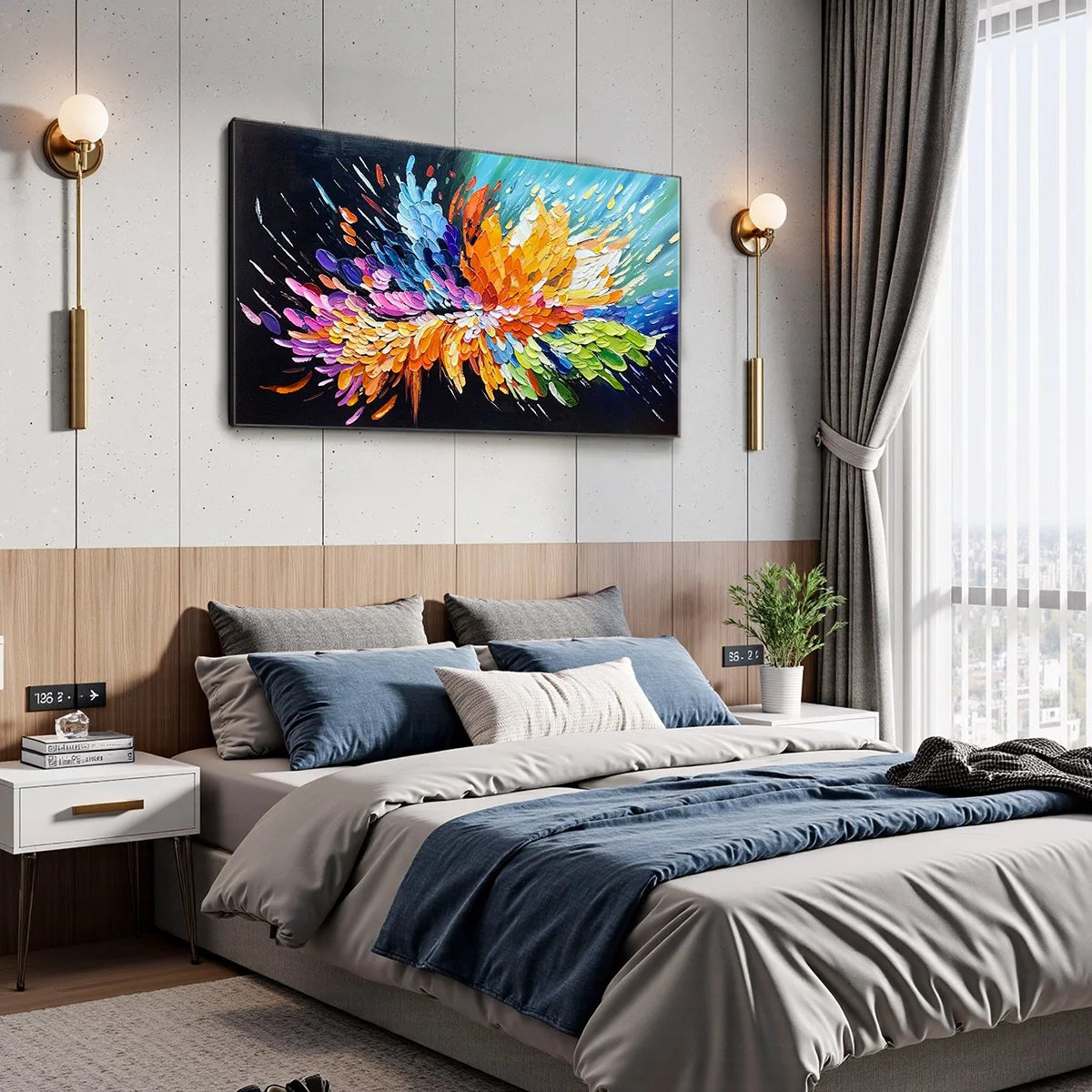 COSMIC BURST: Textured Impasto Abstract Oil Painting | rolled canvas, ready for custom framing