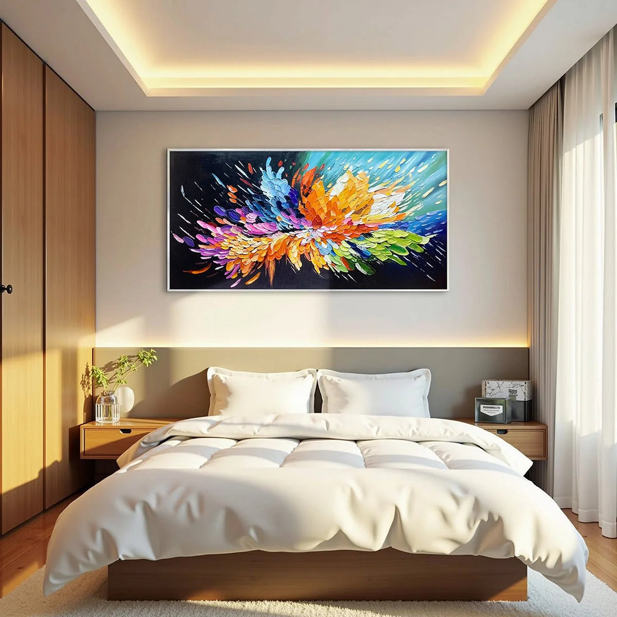 COSMIC BURST: Textured Impasto Abstract Oil Painting | Abstract mood, soft natural light studio shot