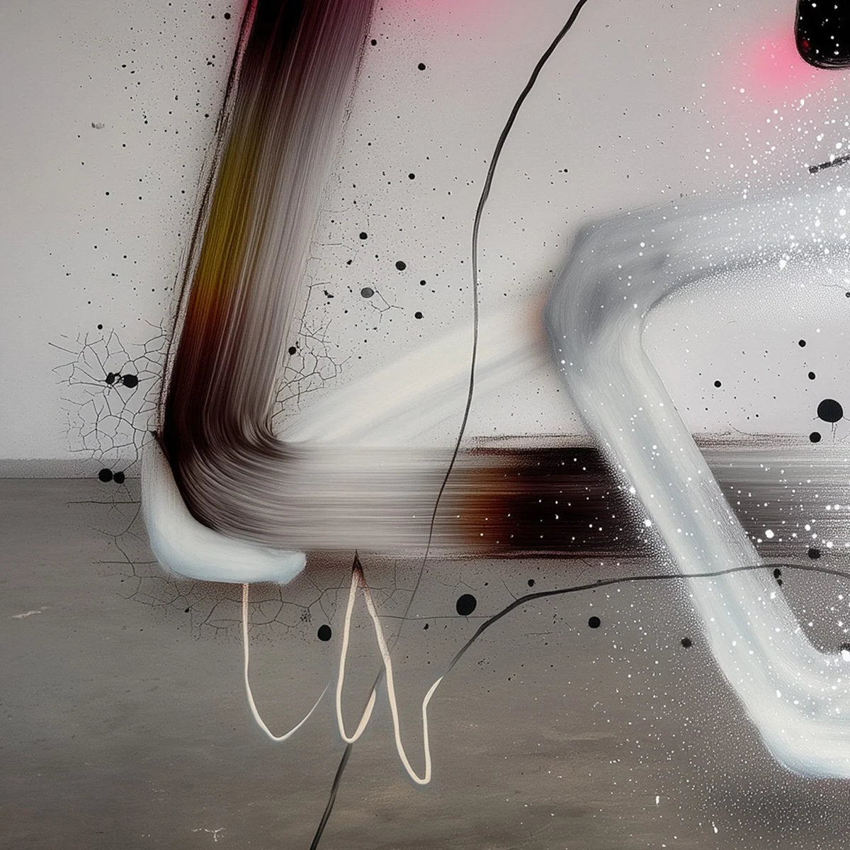 COSMIC DRIFT: Abstract Minimalist Oil Painting on Grey | Minimalist mood, soft natural light studio shot