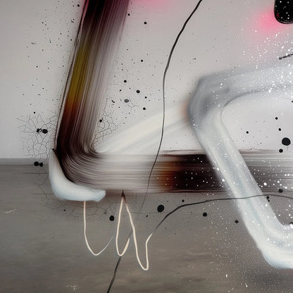 COSMIC DRIFT: Abstract Minimalist Oil Painting on Grey | Minimalist mood, soft natural light studio shot